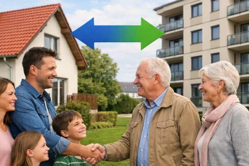 zwei Generationen von Famillien beim Tausch