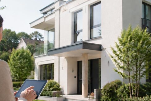 Immobilienmaklerin bewertet eine Immobilie mit dem Sachwertverfahren.